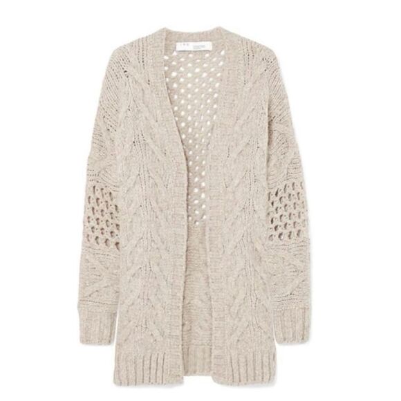 IRO Sweaters - 🆕 [I R O] “Air” Beige Cable Knit Wool Blend Long Cardigan Sz: S